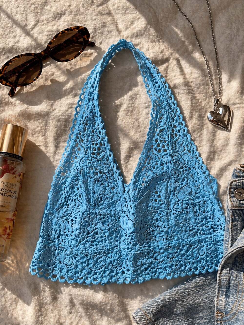Aerie Blue Lace Halter Bralette Size M Y2K Coquette Fairy